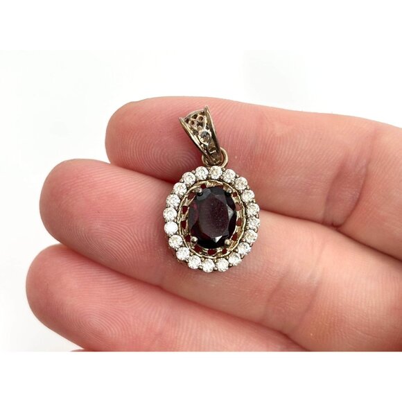 Smokey Quartz & CZ Faceted Halo Sterling Silver 925 Vintage Pendant - Picture 4 of 9